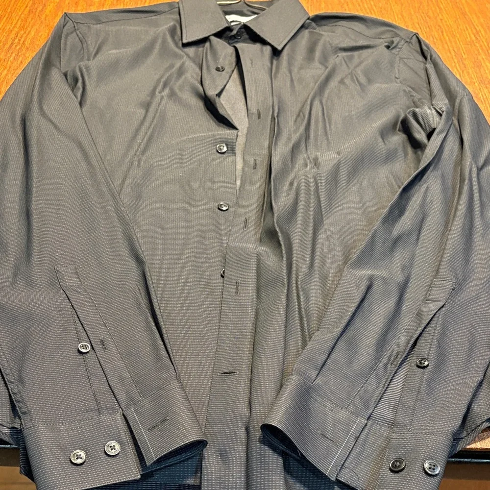 Calvin Klein Pattern Charcoal Dress Shirt - Picture 3 of 5